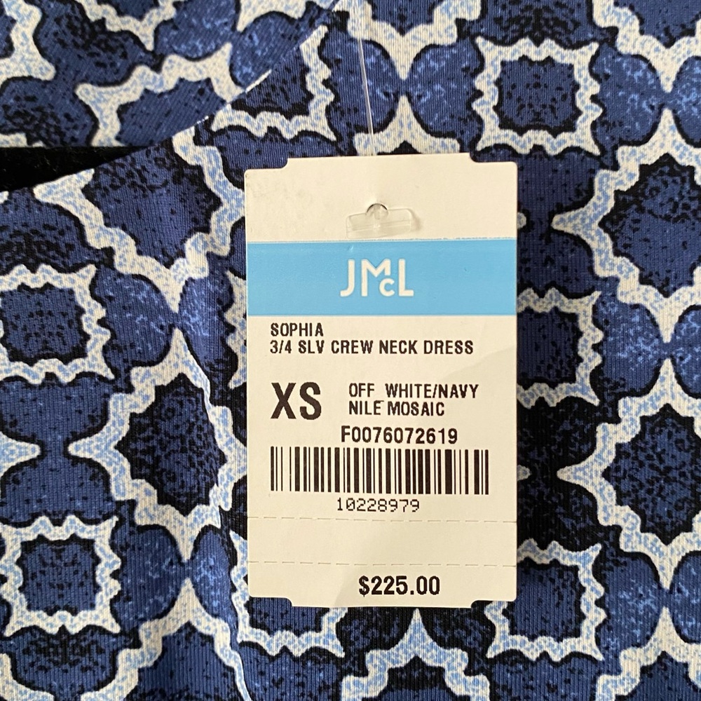 J. McLaughlin Navy Hexagon Pattern Long-Sleeve Mini Dress Size XS Stretch Beach - Picture 7 of 11